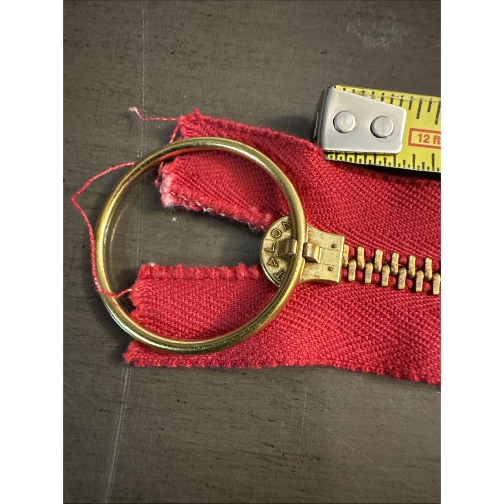USA Vintage 1970s RING-PULL TAB ZIPPER Metal BRASS/RED, 23.5 Heavy Duty Jacket